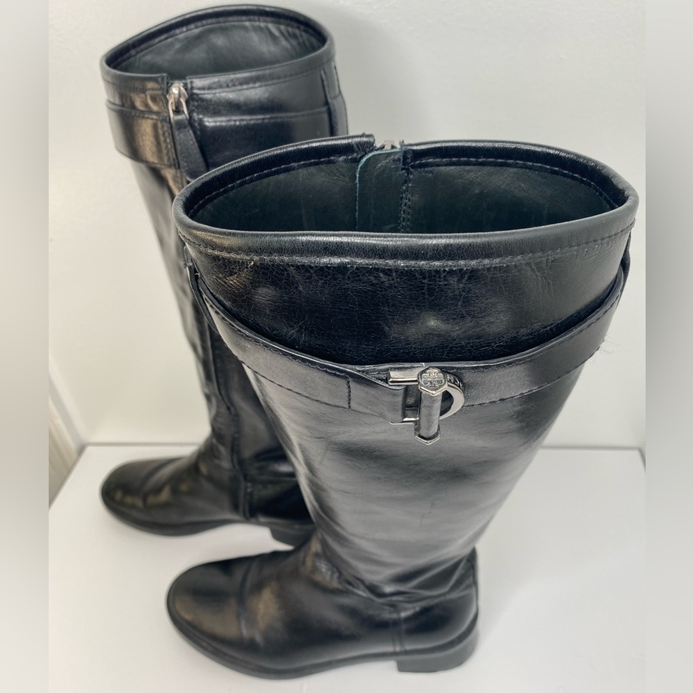TORY BURCH Grace Black Knee-High Leather Riding Boots - Picture 6 of 12